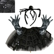 Dodatki do strojów karnawałowych - Halloween Strój Pająka Spódnica Pająk Opaska R. Uniw. Rękawiczki Pajęczyna - miniaturka - grafika 1