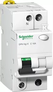Schneider Electric Wyłącznik różnicowo-prądowy DPN Vigi K 1P+N B 16A 30mA typ A DPN K 2P B16A 30MA TYP A - Bezpieczniki elektryczne - miniaturka - grafika 1
