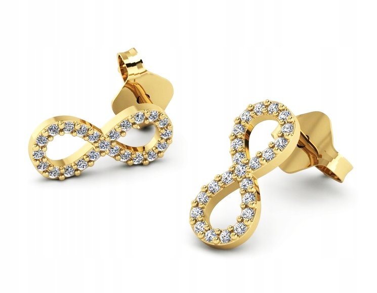 PIĘKNE ZŁOTE KOLCZYKI NIESKOŃCZONOŚĆ CYRKONIA 333