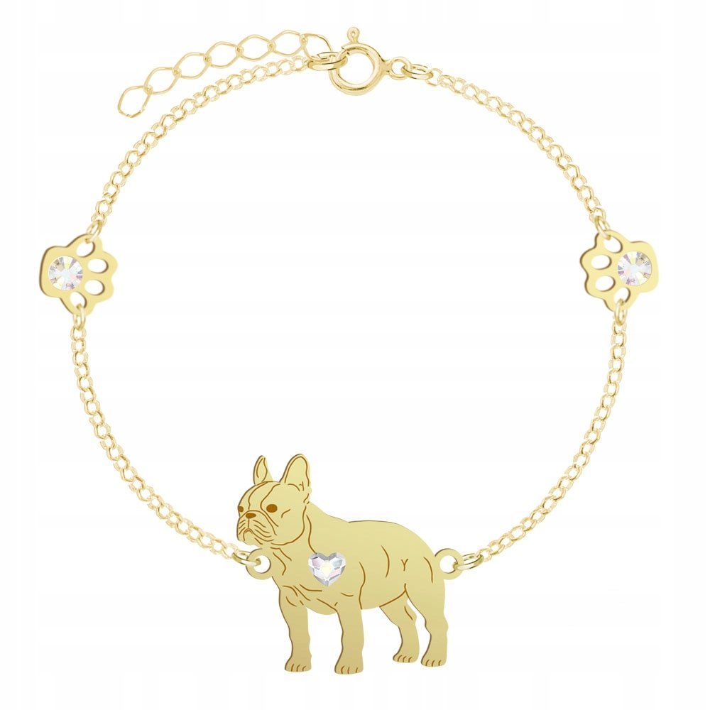 Bransoletka Złota Bulldog Francuski 925 Łańcuszek Biżuteria GRAWER GRATIS