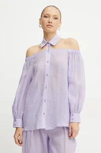 Patrizia Pepe koszula damska kolor fioletowy relaxed z kołnierzykiem klasycznym 2C1599 A600 - Koszule damskie - miniaturka - grafika 1