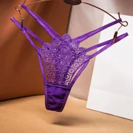 Majtki damskie - Stringi z dwoma paskami - Fioletowy Uniwersalny - miniaturka - grafika 1