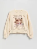 Bluzy dla dziewczynek - Reserved - Bawełniana bluza z nadrukiem - kremowy - miniaturka - grafika 1