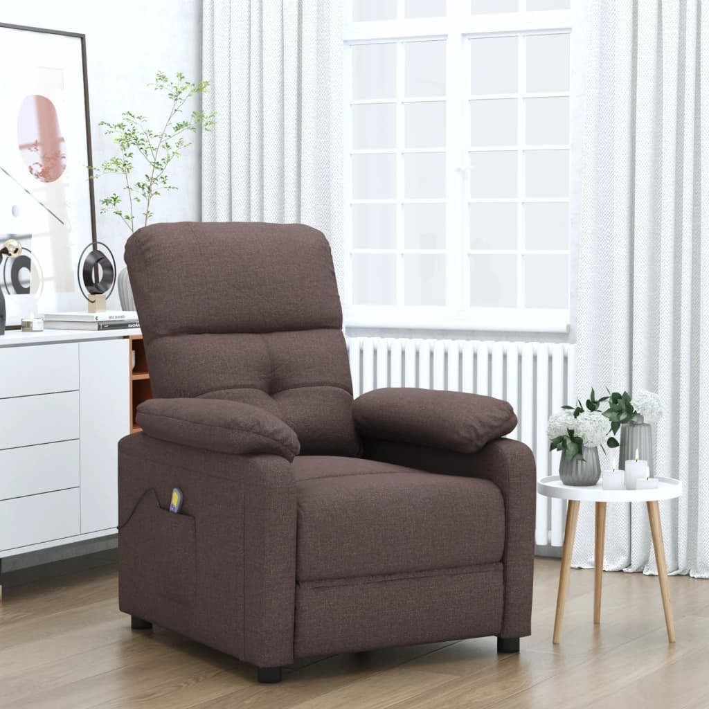 vidaXL vidaXL Fotel masujący, ciemnobrązowy, obity tkaniną
