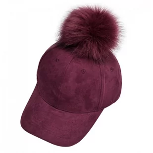 Czapka z daszkiem velvet z pomponem Bordo CZ13BOR - Czapki damskie - miniaturka - grafika 1