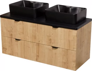 Szafka łazienkowa z dwiema czarnymi umywalkami wisząca dąb naturalny 120 cm Brendo Gante - Szafki łazienkowe - miniaturka - grafika 1