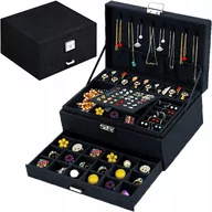 Pudełka i szkatułki - Szkatułka na biżuterię KUFEREK organizer ELEGANCKI CZARNA ONYX01 - miniaturka - grafika 1