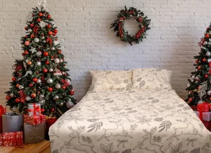 Kremowa pościel 160x200 flanelowa w renifery Flavetta 86A Matex - Pościel - miniaturka - grafika 1