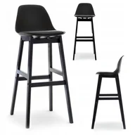 Taborety i hokery - Nowoczesny Hoker Barowy Na Drewnianych Nogach Do Kuchni Elmo Czarny - miniaturka - grafika 1