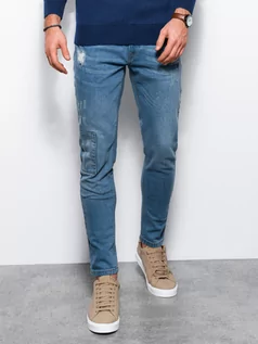 Spodnie męskie - Spodnie męskie jeansowe SKINNY FIT - jasny niebieski P1060 - grafika 1