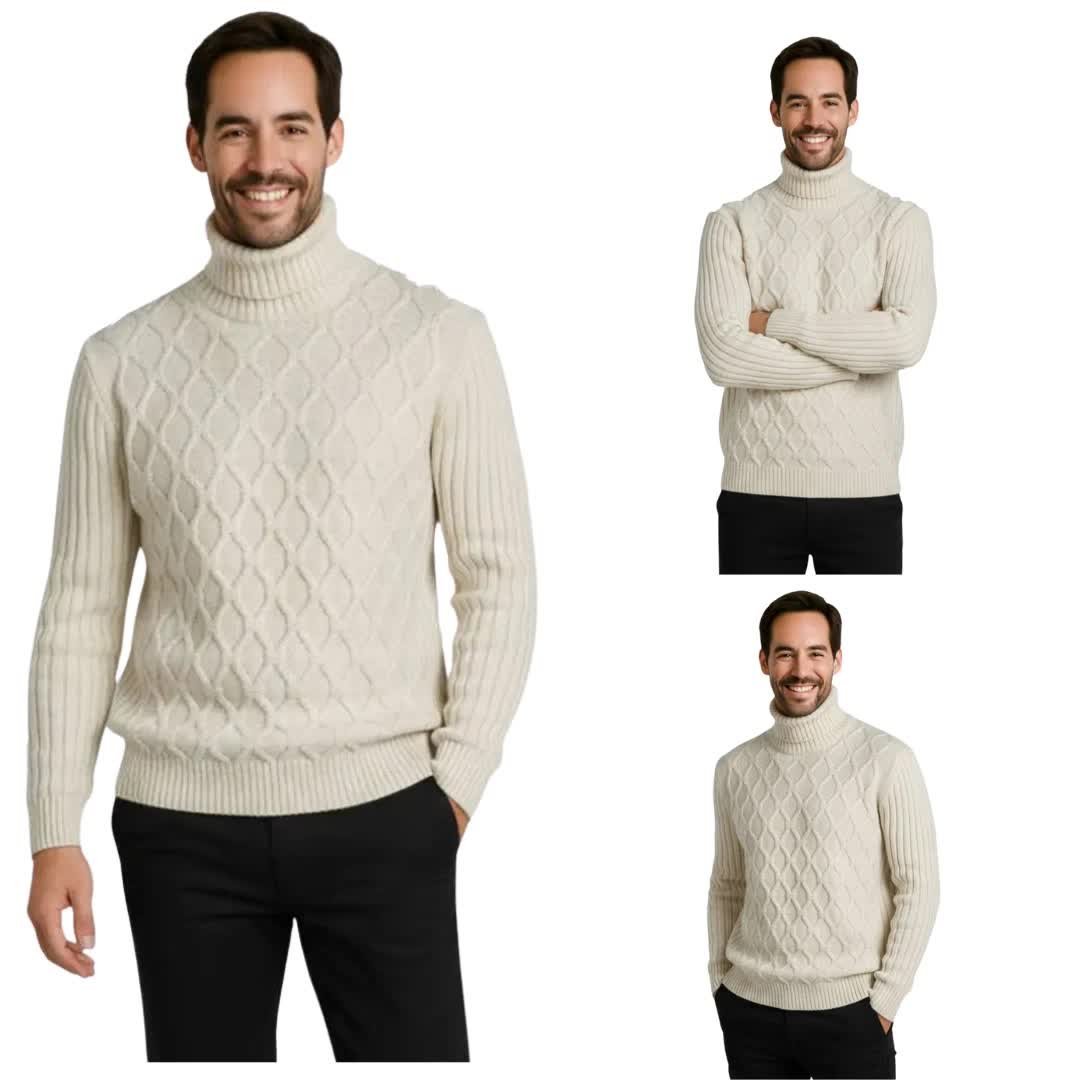 Ciepły sweter męski z golfem klasyczny ecru Captain Mike 5XL