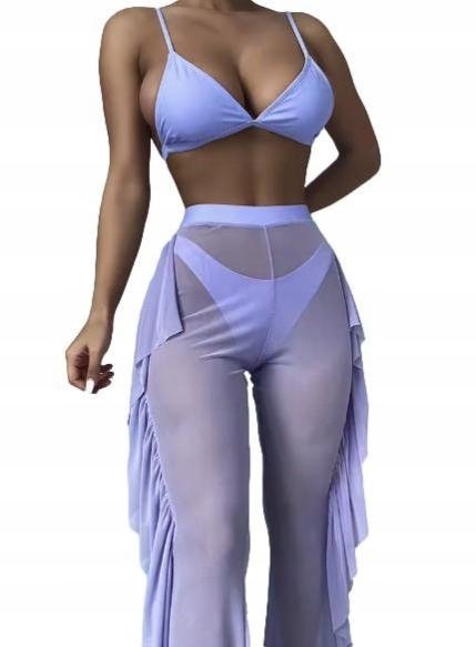 Zestaw Bikini Fioletowy Strój Dwuczęściowy Spodnie Z Falbankami Na Lato S