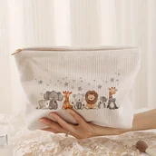 Inne - Słodki nadruk zwierzęcy, sztruksowa kosmetyczka na zamek błyskawiczny, lekka kosmetyczka z podszewką, wielofunkcyjna kosmetyczka, poliester, - miniaturka - grafika 1