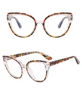 Okulary korekcyjne, oprawki, szkła - Damskie kocie okulary zerówki do komputera BLUE LIGHT na teleskopach 25128G Panterka/Transparentny - miniaturka - grafika 1