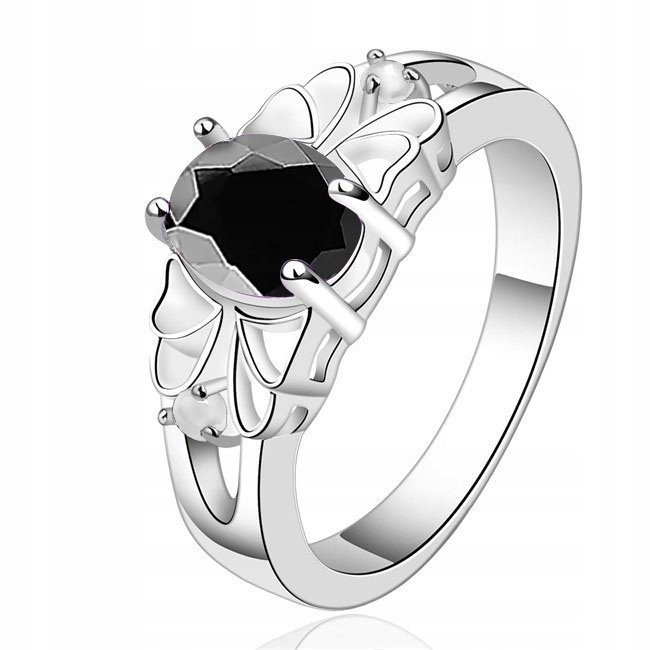 Srebrny Pierścionek Z Czarną Cyrkonią Rozmiar 14