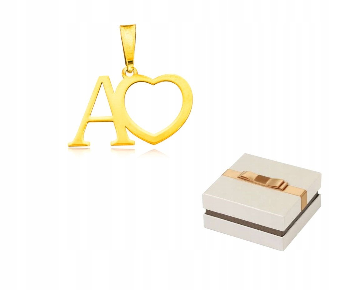 Złoto 585 Złota Literka A z Sercem Serce Wisiorek Zawieszka 14 karatów ZZ46