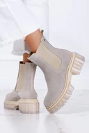 Botki damskie - Szare botki na platformie z gumkami po bokach POLSKA SKÓRA Casu 30328-36 - miniaturka - grafika 1