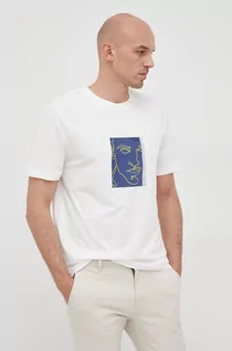 Koszulki męskie - Selected Homme t-shirt bawełniany kolor beżowy z nadrukiem - grafika 1
