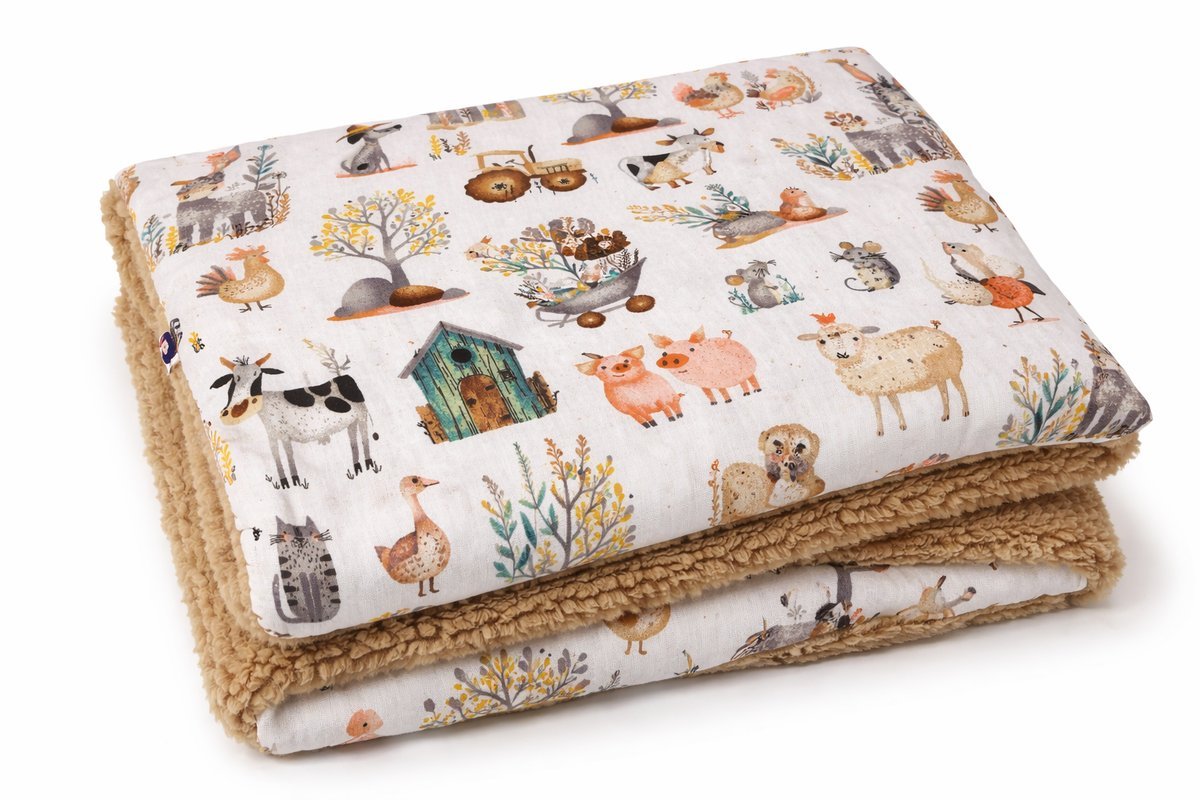 Kocyk pluszem Teddy 75x100 bez wypełnienia+ poduszka 40x60 farma