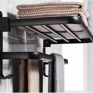 Wieszaki łazienkowe - Wieszak na ręczniki łazienkowe, składana półka do przechowywania, aluminiowy, ścienny uchwyt na ręczniki łazienkowe (40 cm, czarny) - miniaturka - grafika 1