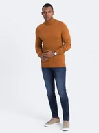 Bluzy męskie - Dzianinowy męski jednokolorowy golf z wiskozą camel V8 OM-SWTN-0101 XXL - miniaturka - grafika 1