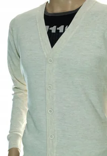 Sweter męski rozpinany kardigan na guziki w szpic wełniany z wełny XL ecru - Swetry męskie - miniaturka - grafika 1