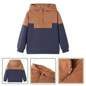 Bluzy dla dziewczynek - Bluza dziecięca z kapturem i krótkim zamkiem - antracyt i koniak - 104 - Bluza Chłopięca - miniaturka - grafika 1