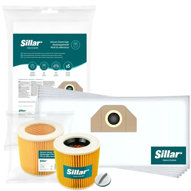 Zestaw Sillar 5x worki + filtr do odkurzacza Karcher WD3 200 MV3 KWD1 2 3