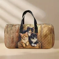 Torebki damskie - Torba podróżna sportowa pikowana samolot POP ART kolorowe koty KOTKI KOT - miniaturka - grafika 1