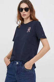 Koszulki sportowe damskie - Tommy Hilfiger t-shirt bawełniany kolor granatowy - grafika 1