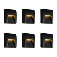 Lampy ogrodowe - QAZQA Zestaw 6 kwadratowych zewnętrznych lamp ściennych w kolorze czarnym z wbudowanymi diodami LED IP65 - Gem - miniaturka - grafika 1
