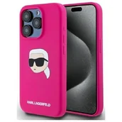 Etui i futerały do telefonów - Etui KARL LAGERFELD Silicone Karl Head Print MagSafe do Apple iPhone 15 Pro Fuksja - miniaturka - grafika 1