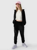 Spodnie i spodenki dla dziewczynek - 4F Spodnie dresowe z weluru dziewczęce - czarne 122 (6-7 lat) - miniaturka - grafika 1