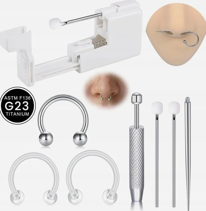 DO ZESTAW PIERCINGU 10 SZTUK TYTAN G23 PROFESJONALNY KOLCZYKI IGŁY