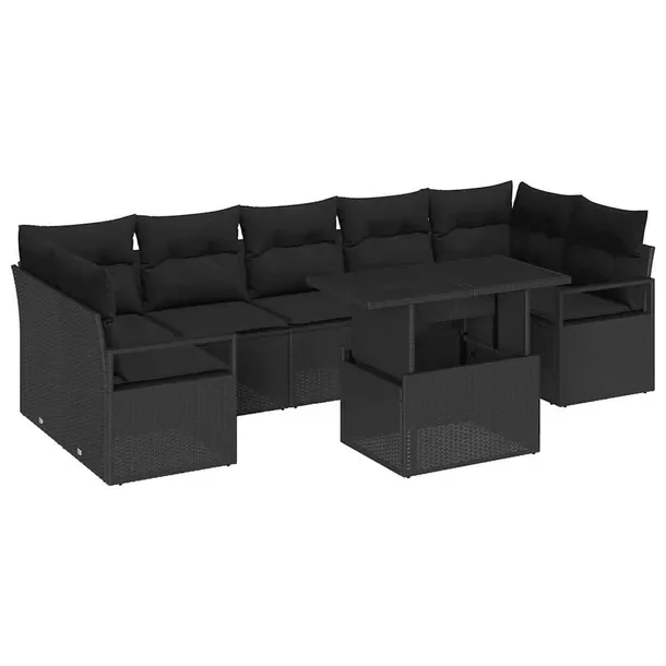 Zestaw Sof Ogrodowych Rattan Czarny dla 4 Osób, Modułowy, Wodoodporny