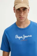 Koszulki męskie - Pepe Jeans t-shirt bawełniany Eggo męski kolor niebieski z nadrukiem - miniaturka - grafika 1