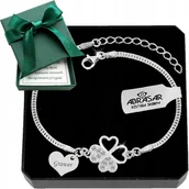 Bransoletki - Bransoletka srebrna Koniczynka z cyrkoniami serce na prezent grawer - miniaturka - grafika 1