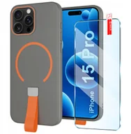 Etui i futerały do telefonów - Etui z Paskiem na palec Matowe SZARE do iPhone 15 Prodo MagSafe +Szkło - miniaturka - grafika 1