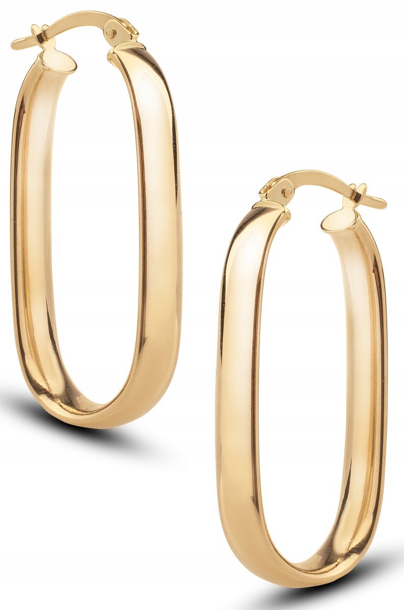 PIĘKNE ZŁOTE KLASYCZNE WISZĄCE KOLCZYKI OWALNE PODŁUŻNE SIMPLE 14KT 585