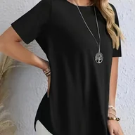 Bluzki damskie - TEMU Koszulka z krﾃｳtkim rﾄ冖awem dla kobiet, o luﾅｺnej sile z jednﾄ� szarﾄ� krawatkiem, elegancka w jednolitych kolorach na wiosnﾄ� i . - miniaturka - grafika 1