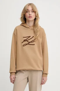 Karl Lagerfeld bluza AUTOGRAPH HOODIE damska kolor beżowy z kapturem z aplikacją A3W20008 - Bluzy damskie - miniaturka - grafika 1