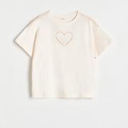 Koszulki dla dziewczynek - Reserved - Bawełniany t-shirt z przeszyciami - Kremowy - miniaturka - grafika 1