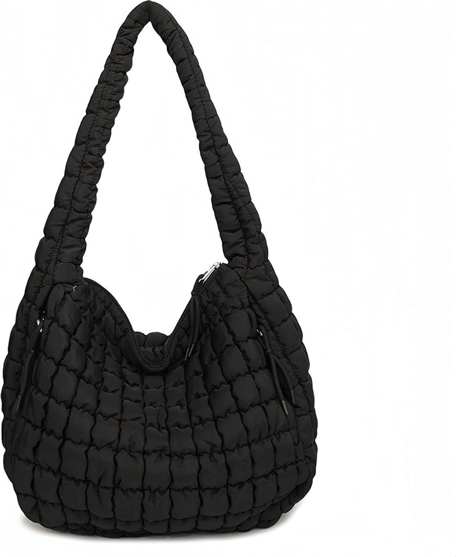 Duża torebka damska na ramię shopper bag niebieska pikowana torba