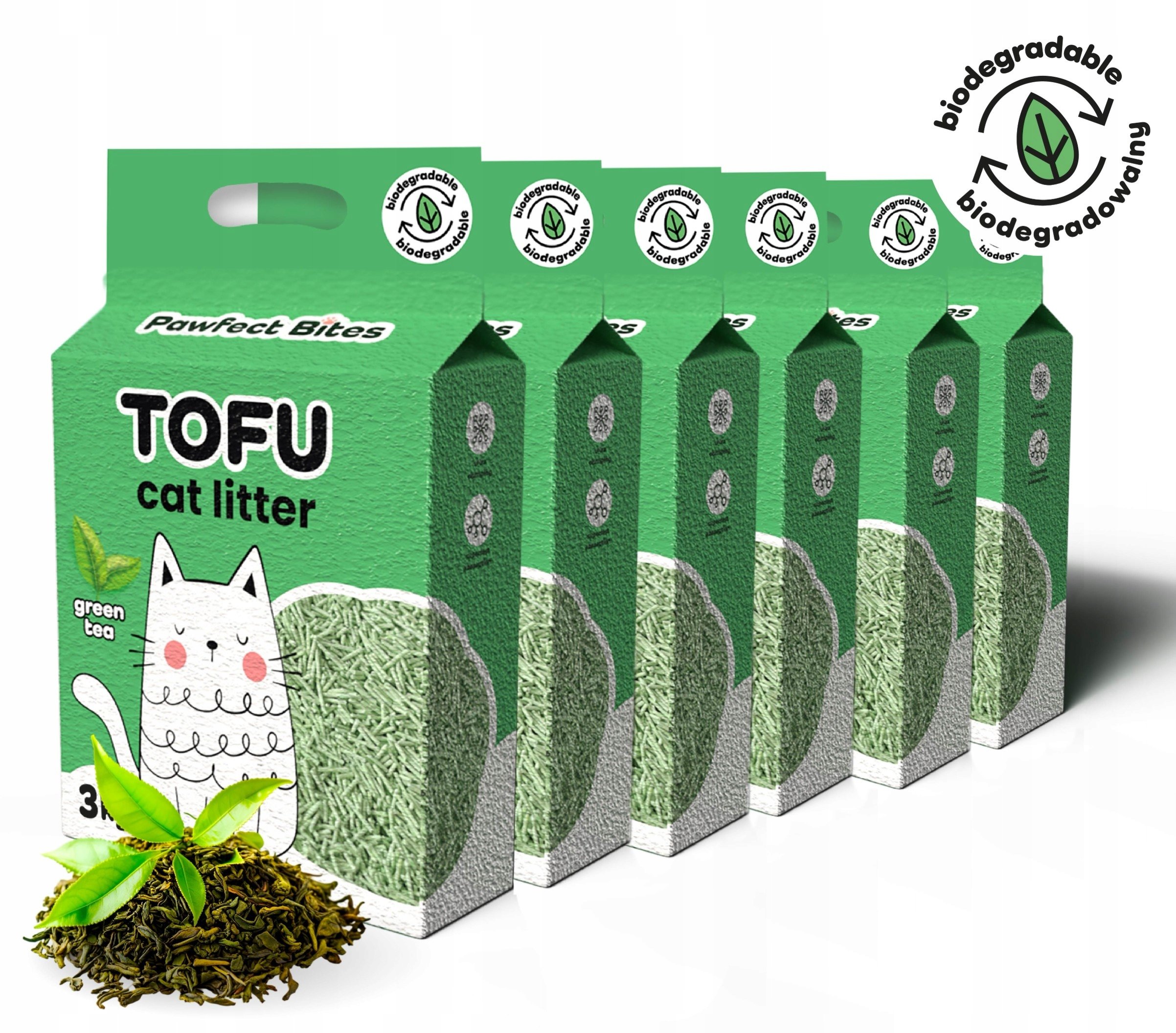 Żwirek Tofu zielona herbata zbrylający biodegradowalny 3kg PAWFECT BITES