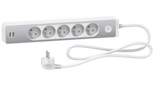 SCHNEIDER Listwa zasilająca Electric Odace przeciwprzepięciowa 5 gniazd 1.5m 2xUSB srebrny ST935U1WA ST935U1WA - Listwy zasilające - miniaturka - grafika 1