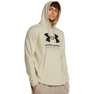 Koszulki sportowe męskie - Męska bluza dresowa nierozpinana z kapturem Under Armour UA Rival Terry Graphic Hood - beżowa - UNDER ARMOUR - miniaturka - grafika 1