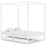 Łóżka - vidaXL Rama łóżka z baldachimem, 2 szuflady, biała, sosna, 140x200 cm - miniaturka - grafika 1