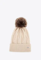 Czapki damskie - Czapka damska z kontrastującym pomponem kremowa - miniaturka - grafika 1