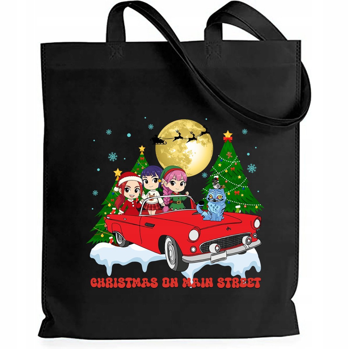 Torba Czarna Eko CHRISTMAS ON MAIN STEET Prezent Na Mikołajki Pod Choinkę