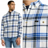 Koszule męskie - Lee RIVETED SHIRT White luźna mięsista bawełniana koszula w kratę flanela S - miniaturka - grafika 1